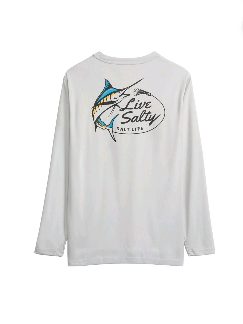 Salt Life Men's Long-Sleeve Rash Guard - White with Blue & Yellow Marlin Graphic
